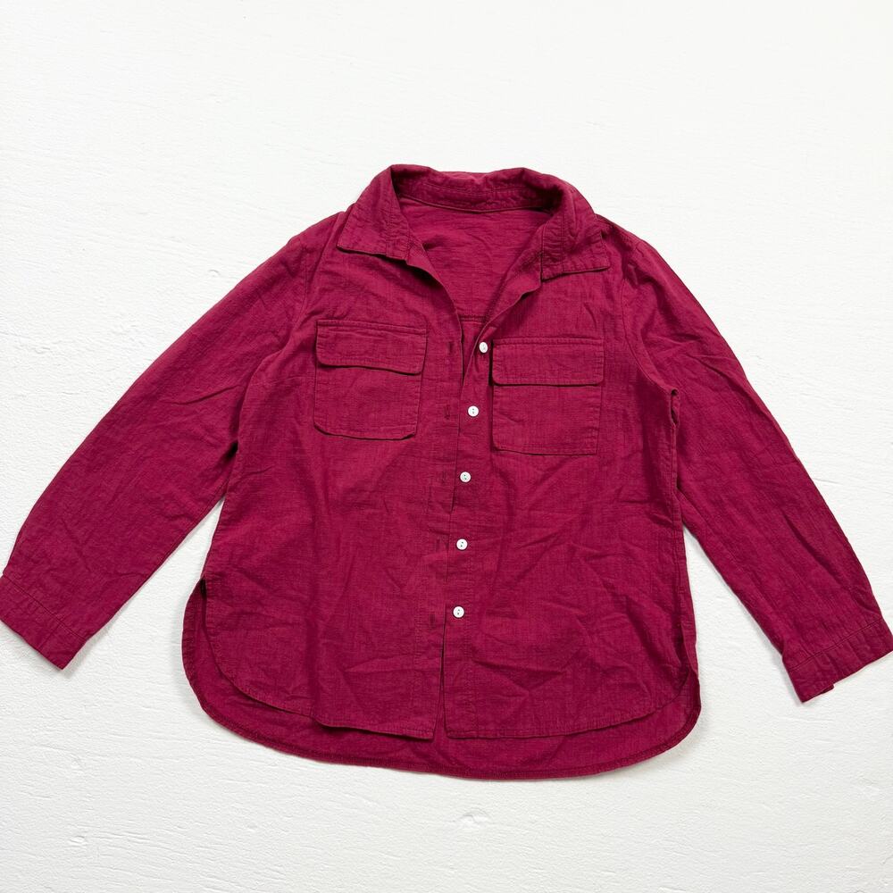 Red Button Up Long Sleeve Oversized Shirt, Size Small